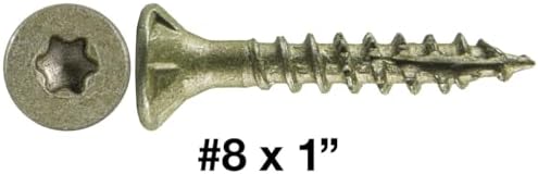 8 x 1 Bronze Coated Exterior Coated - ACQ Compatible Multipurpose Wood Screw -Torx/Star Drive Flat Head 1 Pound - 288 Screws