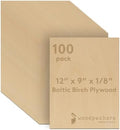Baltic Birch Plywood, 3 mm 1/8 Craft Wood, B/BB Grade Baltic Birch Sheets, Stronger Than Basswood Sheets, Perfect for Laser, CNC Cutting and Wood Burning, by Woodpeckers (100, 12" x 9", 1/8" Thick)