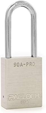 PACLOCK's 90A-PRO Padlock, 1/4" Diameter Hard. Steel Shackle, 2" Tall, High Performance 7-Pin Cylinder w/ 1 Key, Keyed Differently, Silver