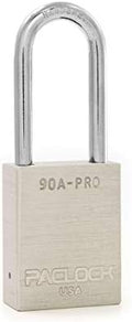 PACLOCK's 90A-PRO Padlock, 1/4" Diameter Hard. Steel Shackle, 2" Tall, High Performance 7-Pin Cylinder w/ 1 Key, Keyed Differently, Silver