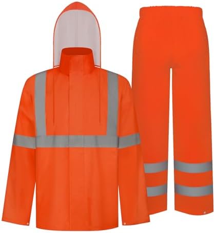 TCCFCCT High Visibility Rain Gear for Men - Waterproof High Vis Jacket & Pants, Class 3 Hi Vis Coat - Rain Suits for Men's Work & Outdoors, 4XL-5XL Orange WP