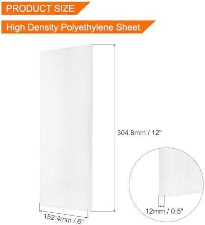 MECCANIXITY UHMW Sheet Ultra High Molecular Weight Polyethylene Sheet, 1/2" Thick Hard HDPE Plastic Sheet Board for Marine Board,DIY Craft, Marine Plywood 12" x 6" White
