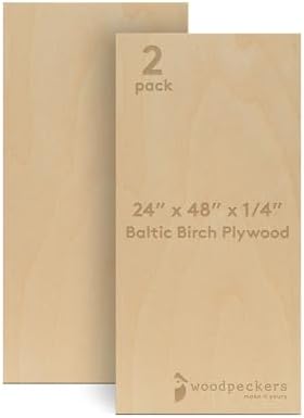 Baltic Birch Plywood 24 x 48 x 1/4 Inch - 6 mm Craft Wood, Pack of 2 B/BB Grade, Stronger Than Basswood Sheets or Balsa Wood, Perfect for Laser, CNC Cutting, Wood Burning, by Woodpeckers