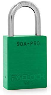 PACLOCK's 90A-PRO Padlock, 1/4" Diameter Hard. Steel Shackle, 1-3/16" Tall, High Performance 7-Pin Cylinder w/ 1 Key, Keyed Alike, Green