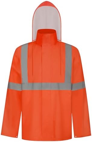 TCCFCCT Rain Suits for Men Waterproof Class 3 Reflective Rain Jacket with Hood, Lightweight Rain Coat for Men, High Visibility Rain Gear for Outdoor Activities, Durable, 2XL-3XL Orange NP
