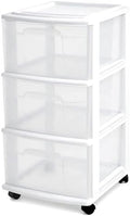 HOMZ Drawer Tower, 3-Tier Storage Cart with Removable Wheels, White Frame