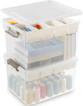 Citylife 32QT 2Packs Clear Craft Organizers and Storage Box with Tray
