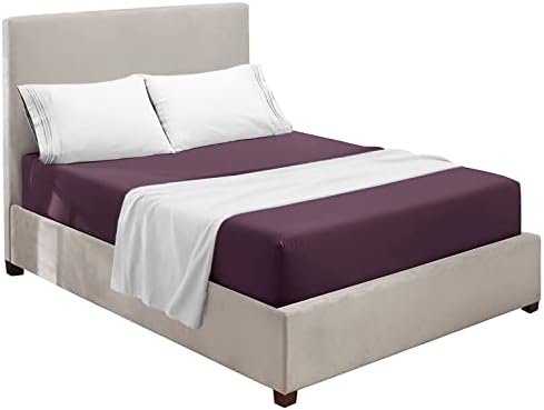 Nestl Queen Sheets Set - 4 Piece Queen Bed Sheets, Extra Soft, Double Brushed Bedding for Queen Size, 2 Tone Eggplant/White Set, Eggplant Fitted Sheet, White Flat Sheet, White Pillow Case