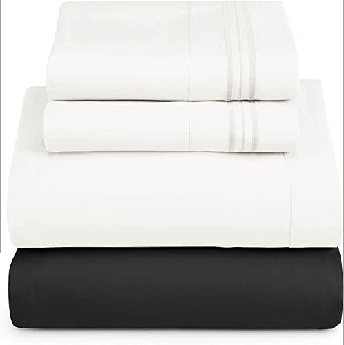 Nestl King Sheets Set - 4 Piece King Size Bed Sheets, Extra Soft, Double Brushed Bedding for King Size, 2 Tone Black/White Set, Black Fitted Sheet, White Flat Sheet, White Pillow Case