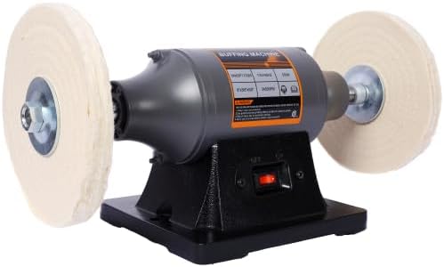 8-Inch Electric Polisher Benchtop Buffer Grinder 4PCs 80Ply Thic Buffing Wheels Benchtop Buffing Machine for Polishing Metal,Jewelry,Knives,Wood,Jade and Plastic (Gray, 8-Inch)