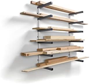 Bora 6 Level Lumber Storage Rack Wood and Garage Organization Space Saving Metal Shelf for Pipes, Boards, Plywood, and Building Materials - PBR-0620 White Gray