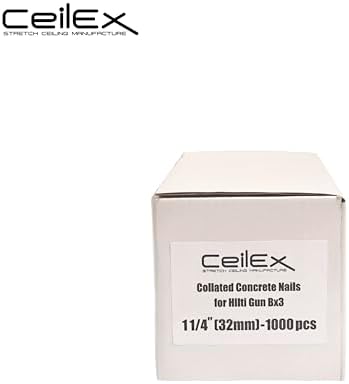 1000x Collated Concrete Nails 1-1/4 Inch (32mm) for Hilti BX 3 (BX3) Cordless Concrete Nailer, B3 MX Collated Strip, Full Round Head Hardened Steel Pins for Metal Track, Drywall & Concrete