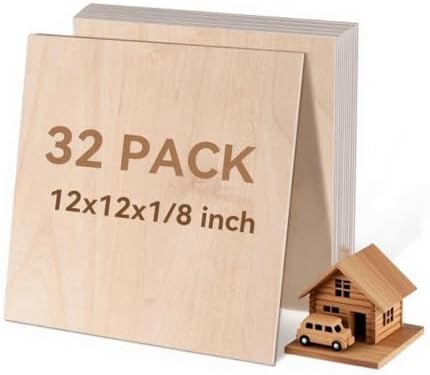 32Pack Basswood Sheets for Craft, 12×12×1/8 Inches Thick Plywood Sheet Unfinished Wood for Laser Cutting Wood Board for DIY Projects