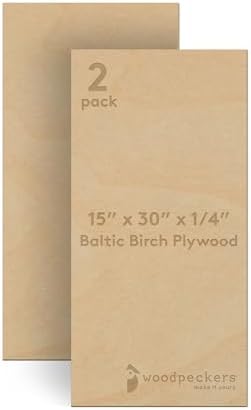 Baltic Birch Plywood 15 x 30 x 1/4 Inch - 6 mm Craft Wood, Pack of 2 B/BB Grade, Stronger Than Basswood Sheets or Balsa Wood, Perfect for Laser, CNC Cutting, Wood Burning, by Woodpeckers