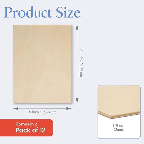 Baltic Birch Plywood, 3 mm 1/8 Craft Wood, B/BB Grade Baltic Birch Sheets, Stronger Than Basswood Sheets, Perfect for Laser, CNC Cutting and Wood Burning, by Woodpeckers (12, 6" x 8")