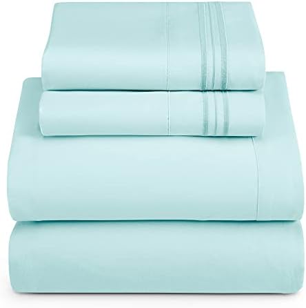 Hearth & Harbor Twin XL Size Sheets - 3 Piece Bed Sheet Set, Hotel Luxury Double Brushed Bed Sheets - Extra Soft Bedding Sheets & Pillowcases, Twin XL, Aqua Blue