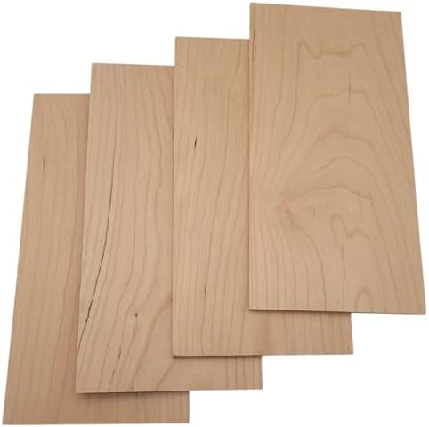 Cherry Wood 4 Pack Hardwood Project Board Blanks, 12 x 6 x 1/4 inches, Unfinished Lumber Planks for DIY Crafts, Carving, Laser Engraving or Scroll Saw - Thin Wood