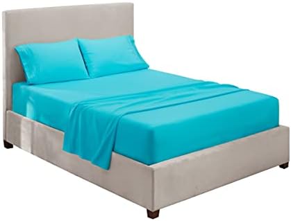 Hearth & Harbor Queen Size Sheets - 4 Piece Bed Sheet Set, Hotel Luxury Double Brushed Bed Sheets - Extra Soft Bedding Sheets & Pillowcases, Queen, Beach Blue