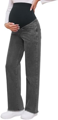 fitglam Women's Maternity Jeans Straight Leg Relaxed Fit Over Belly Pregnancy Denim Work Pants Maternity Clothes with Pockets