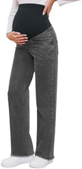 fitglam Women's Maternity Jeans Straight Leg Relaxed Fit Over Belly Pregnancy Denim Work Pants Maternity Clothes with Pockets