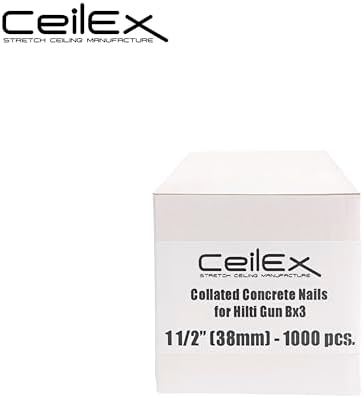 1000x Collated Concrete Nails 1-1/2 Inch (38mm) for Hilti BX 3 (BX3) Cordless Concrete Nailer, B3 MX Collated Strip, Full Round Head Hardened Steel Pins for Metal Track, Drywall & Concrete