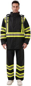 Hi Vis Safety rain Jacket，Reflective Class 3 Rain coat with Inner Mesh Lining and Pockets High Visibility Waterproof work Rain Suits for men&women（Black,LG/XL）