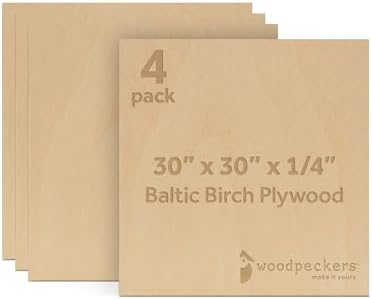 Baltic Birch Plywood 6 mm, 1/4 Inch Craft Wood, B/BB Grade, Stronger Than Basswood Sheets or Balsa Wood, Perfect for Laser, CNC Cutting, Wood Burning, by Woodpeckers (4, 30" x 30")