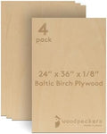 Baltic Birch Plywood 24 x 36 x 1/8 Inch - 3 mm Craft Wood, Pack of 4 B/BB Grade, Stronger Than Basswood Sheets or Balsa Wood, Perfect for Laser, CNC Cutting, Wood Burning, by Woodpeckers