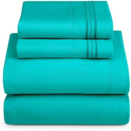 Hearth & Harbor Queen Size Sheets - 4 Piece Bed Sheet Set, Hotel Luxury Double Brushed Bed Sheets - Extra Soft Bedding Sheets & Pillowcases, Queen, Teal