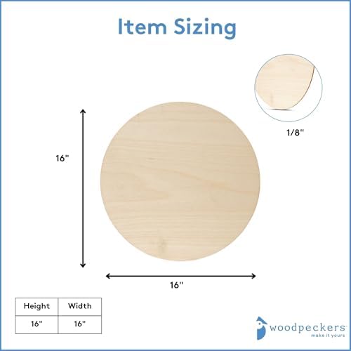 Wood Circles 16 inch, 1/8 Inch Thick, Birch Plywood Discs, Pack of 2 Unfinished Wood Circles for Crafts, Wood Rounds by Woodpeckers