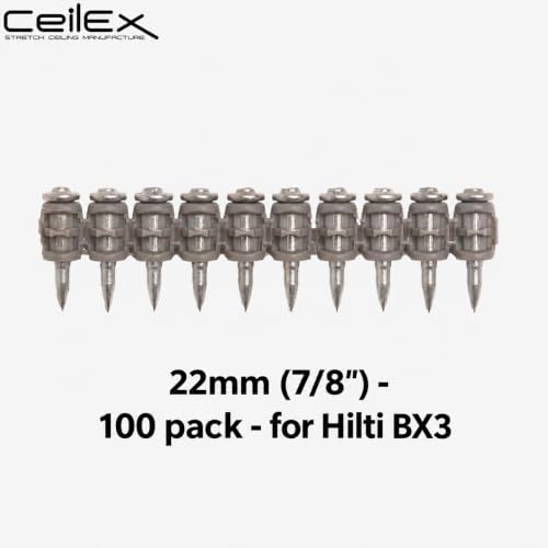 100x Collated Concrete Nails 7/8 Inch (22mm) for Hilti BX 3 (BX3) Cordless Concrete Nailer, B3 MX Collated Strip, Full Round Head Hardened Steel Pins for Metal Track, Drywall & Concrete
