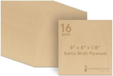 Baltic Birch Plywood, 3 mm 1/8 Craft Wood, B/BB Grade Baltic Birch Sheets, Stronger Than Basswood Sheets, Perfect for Laser, CNC Cutting and Wood Burning, by Woodpeckers (16, 8" x 8", 1/8" Thick)