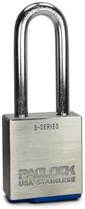 PACLOCK's 3-Series Padlock, UCS, 3/8" Diameter Hard. Stainless Steel Shackle, 2-1/2" Tall, High Performance 6-Pin Cylinder, Keyed Differently w/ 2 Keys, 304 Stainless Steel