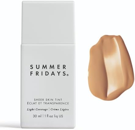 Summer Fridays Sheer Skin Tint - Tinted Moisturizer with Hyaluronic Acid - Helps Diminish Uneven Skin Tone - Sheer to Light Coverage - Shade 4.5 - Medium with Cool Peach Undertones (1 Fl Oz)
