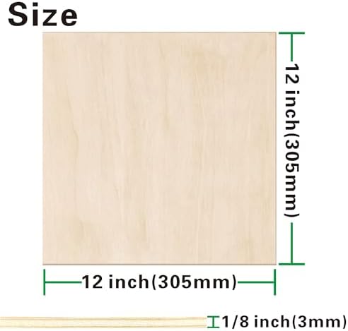 36 Pack Basswood Sheets 1/8 inch,12"x12"x1/8" Plywood Sheets,3mm Basswood for Laser Cutting,Laser Engraving Blanks,Thin Natural Unfinished Wood for Crafts,Wood Burning,Scroll Saw Cutting