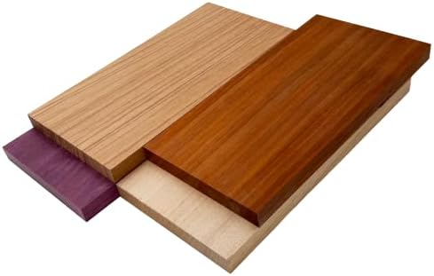 Barrington Hardwoods Imported Exotic Hardwood Variety Pack - Red Zebrawood, Purpleheart, Padauk, Okoume - 3/4" x 6" (4 Pcs) (3/4" x 6" x 36")