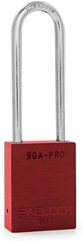 PACLOCK's 90A-PRO Padlock, 1/4" Diameter Hard. Steel Shackle, 3" Tall, High Performance 7-Pin Cylinder w/ 1 Key, Keyed Alike, Red