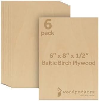 12 mm Baltic Birch Plywood 1/2 - B/BB Grade Craft Wood, Stronger Than Basswood Sheets, for Laser, CNC Cutting and Wood Burning, by Woodpeckers (6, 6" x 8")