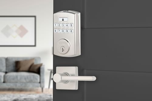 Brinks Fingerprint Door Lock with Lever – Keyless Entry Biometric Lock, Electronic Keypad Fingerprint Deadbolt with Auto-Locking, Front Door Lock and Interior Lever Set, Satin Nickel