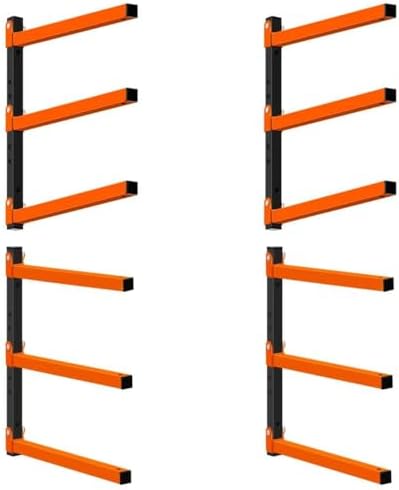 Homydom Heavy Duty Wall Mounted Lumber Storage Rack, 3-Level, 4 Pack Metal Garage Shelving System for Wood, Pipes & Skis, 300 Lbs Capacity Organizer Bracket (Black/Orange)