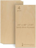 Baltic Birch Plywood 24 x 48 x 1/4 Inch - 6 mm Craft Wood, Pack of 4 B/BB Grade, Stronger Than Basswood Sheets or Balsa Wood, Perfect for Laser, CNC Cutting, Wood Burning, by Woodpeckers