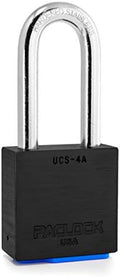 PACLOCK's 4-Series Padlock, UCS, 7/16" Diameter Hard. Stainless Steel Shackle, 2-1/2" Tall, High Performance 6-Pin Cylinder, One Lock Keyed to a Number U-Pick! w/ 2 Keys, Black Anodized Aluminum