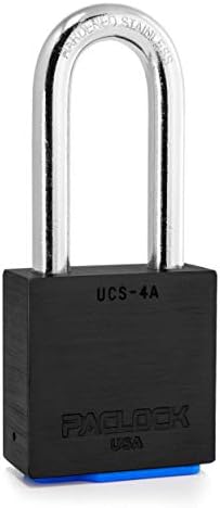PACLOCK's 4-Series Padlock, UCS, 7/16" Diameter Hard. Stainless Steel Shackle, 2-1/2" Tall, High Performance 6-Pin Cylinder, One Lock Keyed to a Number U-Pick! w/ 2 Keys, Black Anodized Aluminum