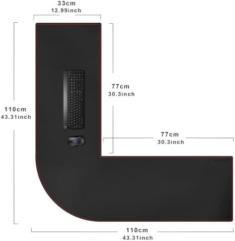 ZORESYN PU Leather L Shaped Desk Mat (43.3"+43.3") x 13" Black