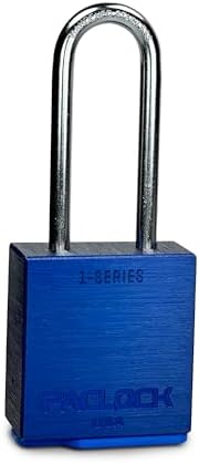 PACLOCK's 1-Series Padlock, UCS, 1/4" Diameter Hard. Stainless Steel Shackle, 2-1/2" Tall, High Performance 6-Pin Cylinder, Keyed Differently w/ 2 Keys, Blue