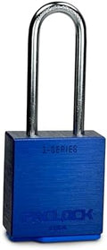 PACLOCK's 1-Series Padlock, UCS, 1/4" Diameter Hard. Stainless Steel Shackle, 2-1/2" Tall, High Performance 6-Pin Cylinder, Keyed Differently w/ 2 Keys, Blue