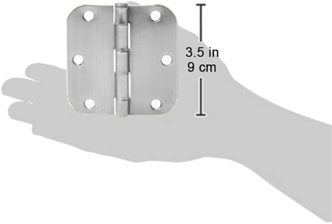 Amazon Basics Rounded Interior Door Hinges with Screws, 3.5" x 3.5", Satin Nickel, Curved Corners, 18-Pack