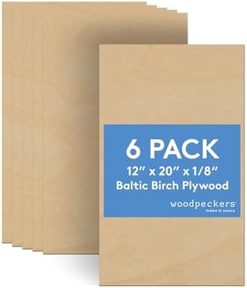 3 mm Baltic Birch Plywood 1/8 x 12 x 20 Inch, Box of 6 B/BB Grade Craft Wood, Stronger Than Basswood Sheets, for Laser, CNC Cutting and Wood Burning, by Woodpeckers