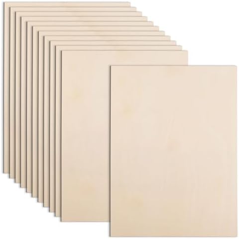 AWIZOM 12 Pack Basswood Sheets for Crafts-12 x 16 x 1/8 Inch- 3mm Thick Plywood Sheets with Smooth Surfaces Unfinished Wood Boards for Laser Cutting, Wood Burning, Architectural Models, Staining