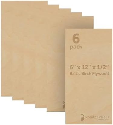 12 mm Baltic Birch Plywood 1/2 x 6 x 12 Inch, Box of 6 B/BB Grade Craft Wood, Stronger Than Basswood Sheets, for Laser, CNC Cutting and Wood Burning, by Woodpeckers